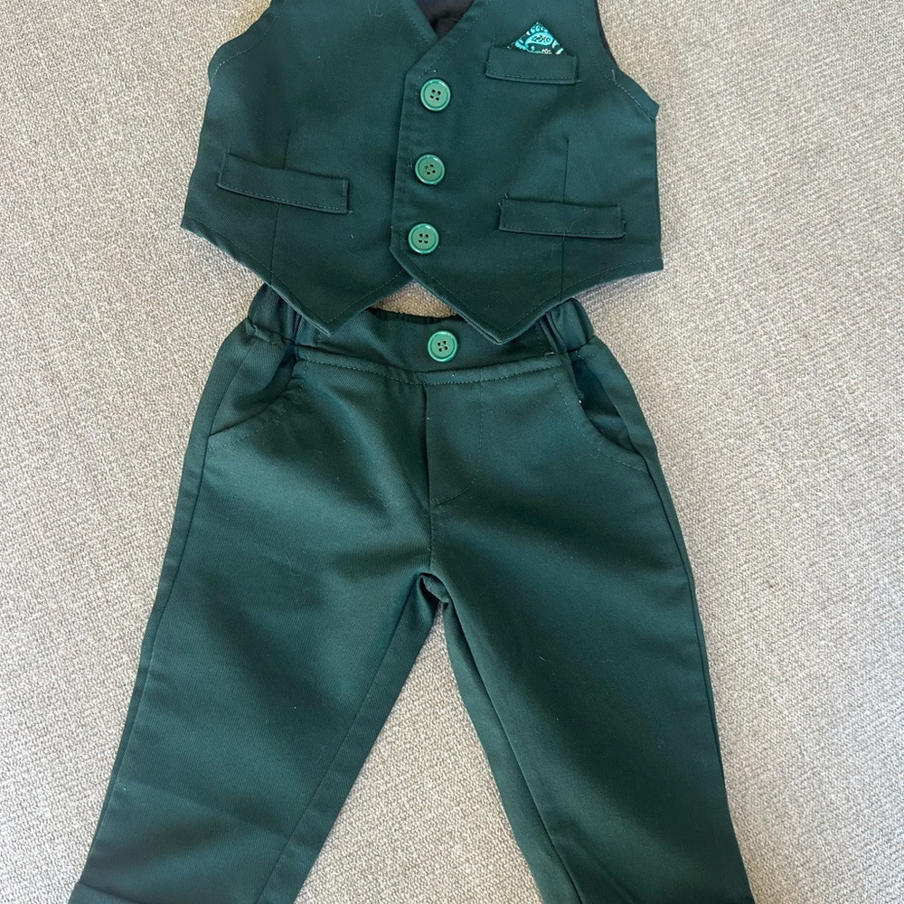 Elegant Kids Dark Green Vest and Pants Set